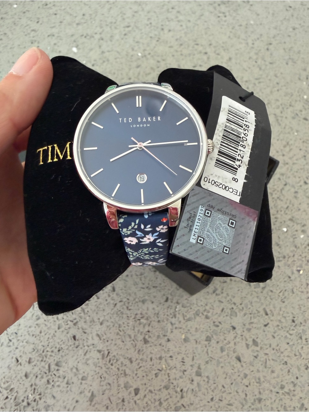 Ted Baker Navy and Pink Floral Leather Strap Watch